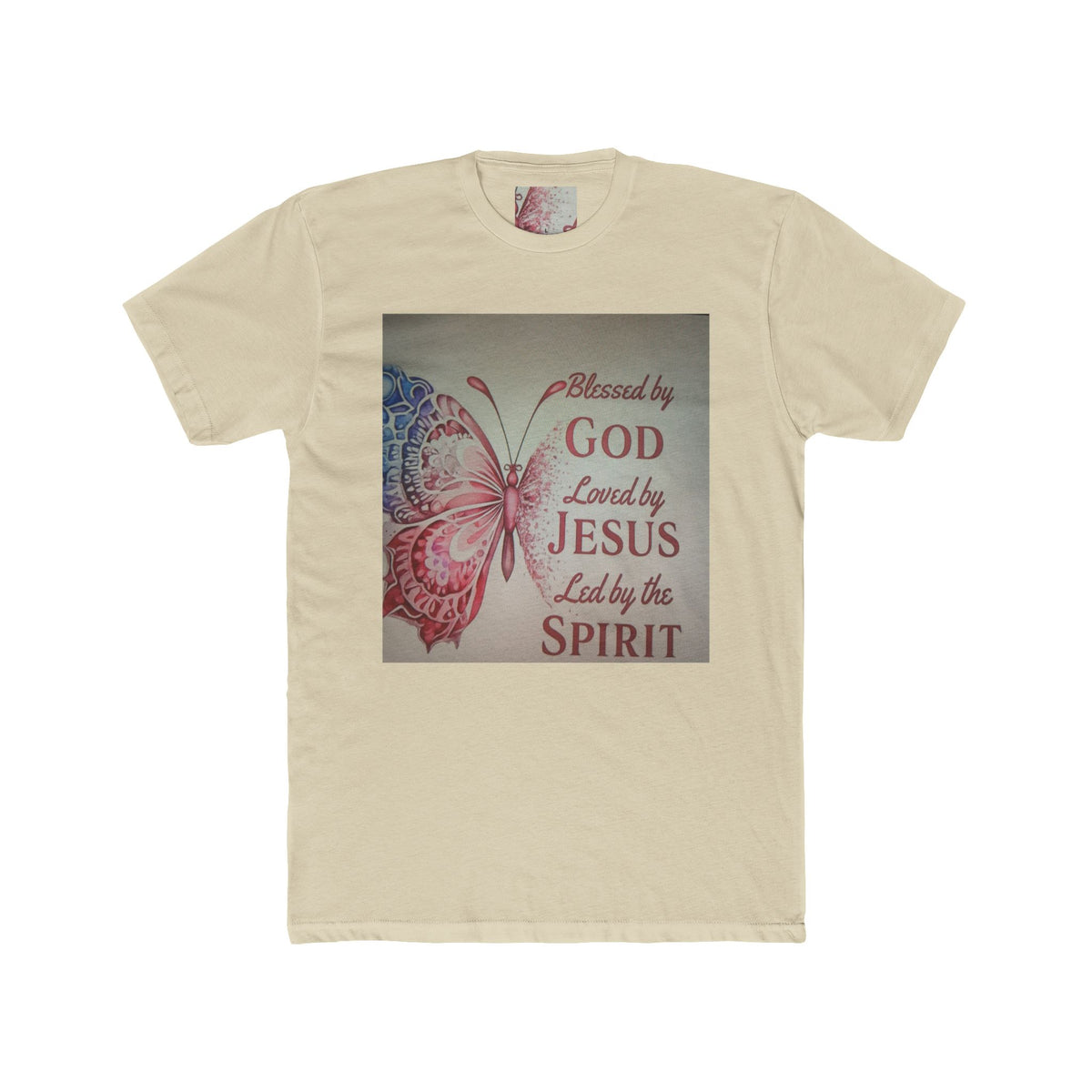 Blessed by God Butterfly Tee — "Blessed by God, Loved by Jesus, Led by the Spirit" Christian T-Shirt