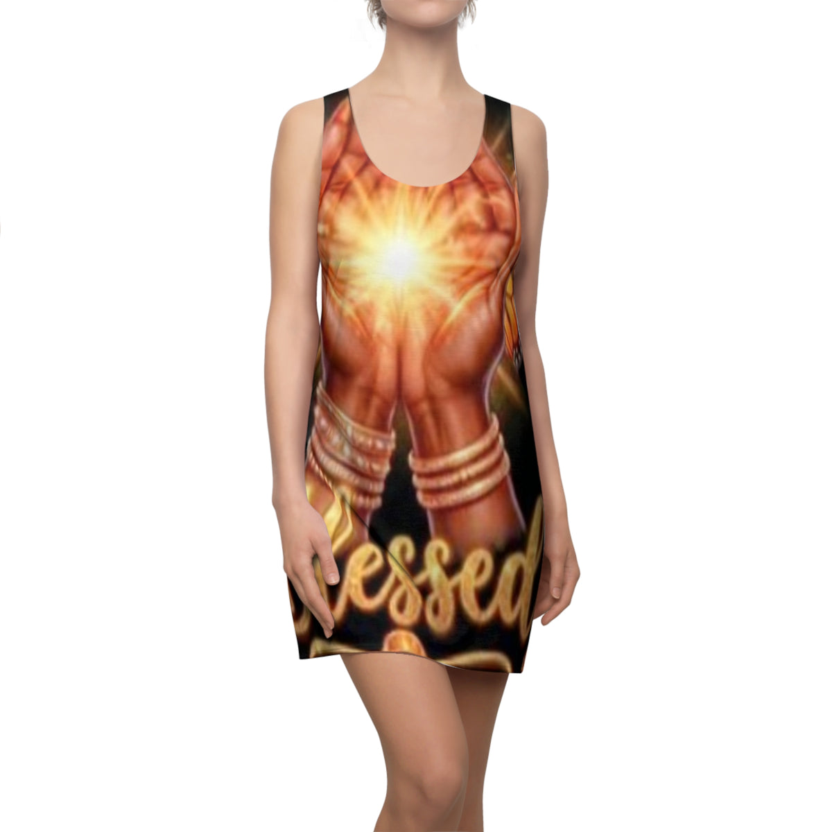 Blessed Hands Racerback Dress — Spiritual Prayer Sunburst AOP