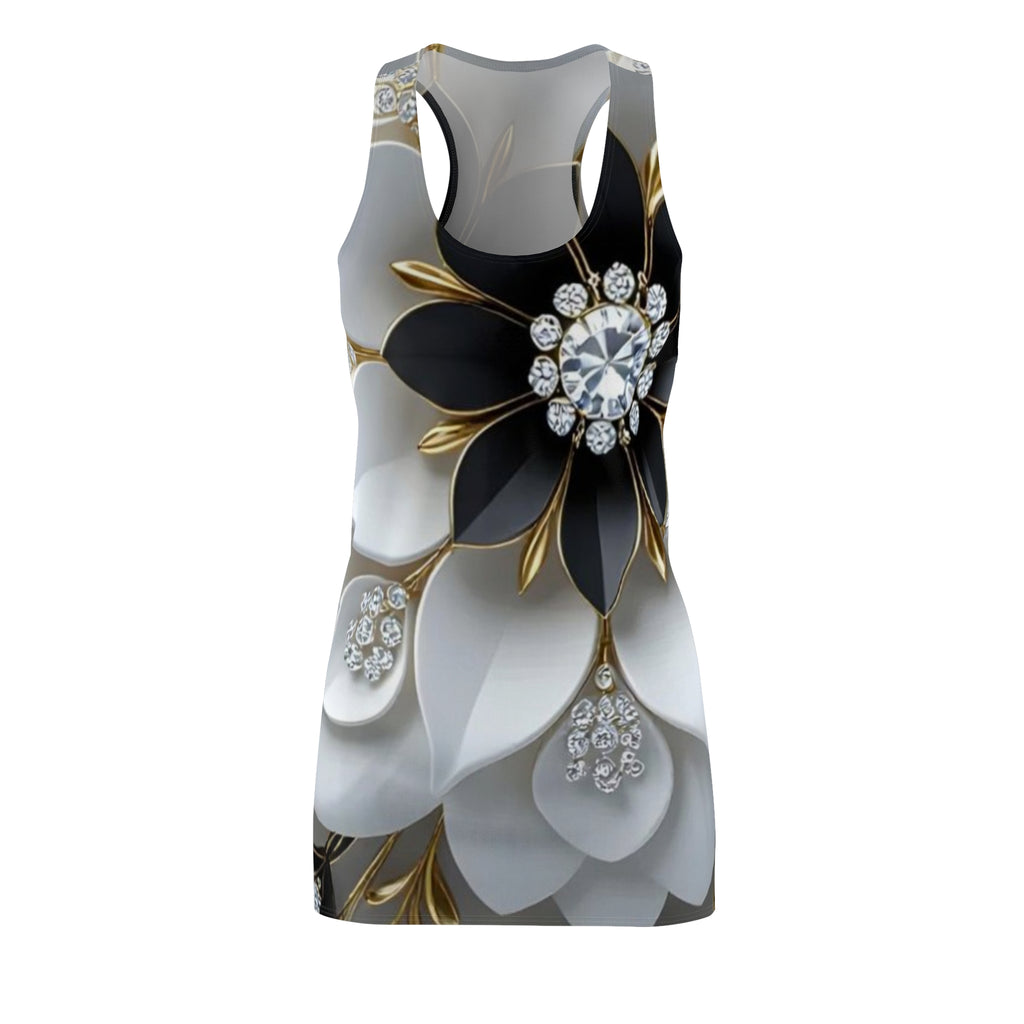 Floral Jewel Racerback Dress — Black, White & Gold Luxe Print