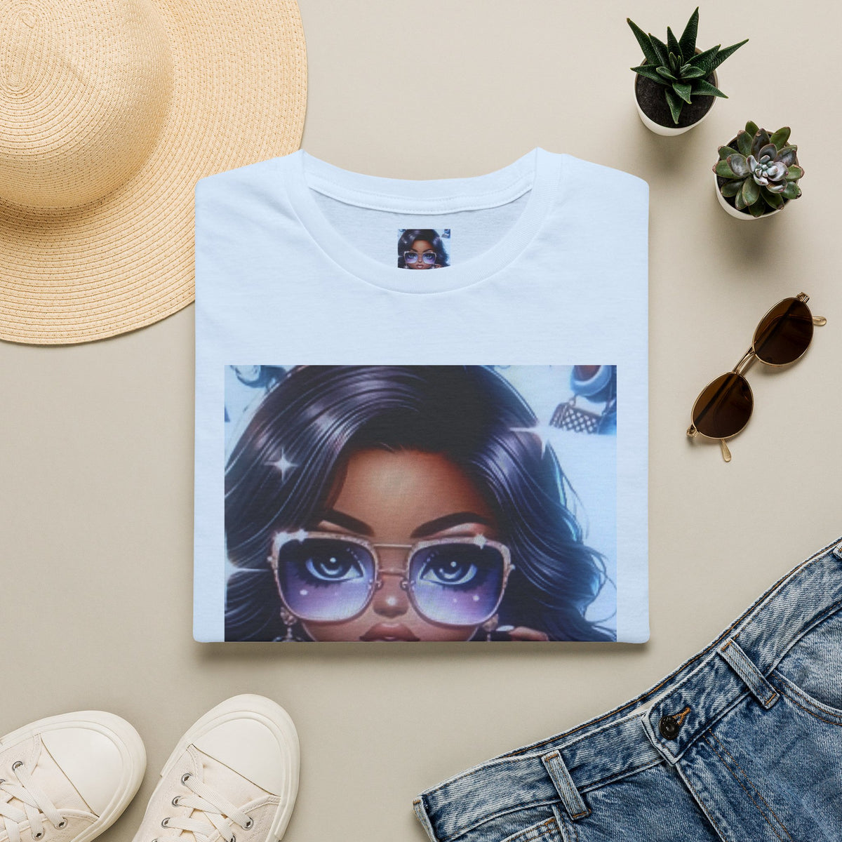 Afro Chic Graphic Tee — Girl with Sunglasses Illustration