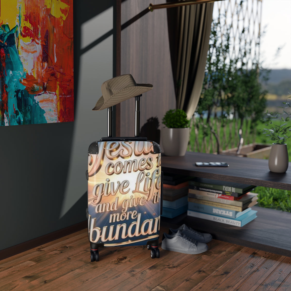 Inspirational Script Suitcase – "Jesus comes to give life and give it more abundantly" Travel Luggage
