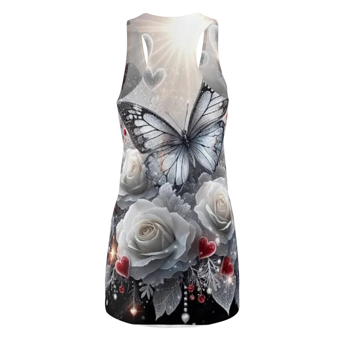 Butterfly & White Roses Racerback Dress – Romantic Floral AOP