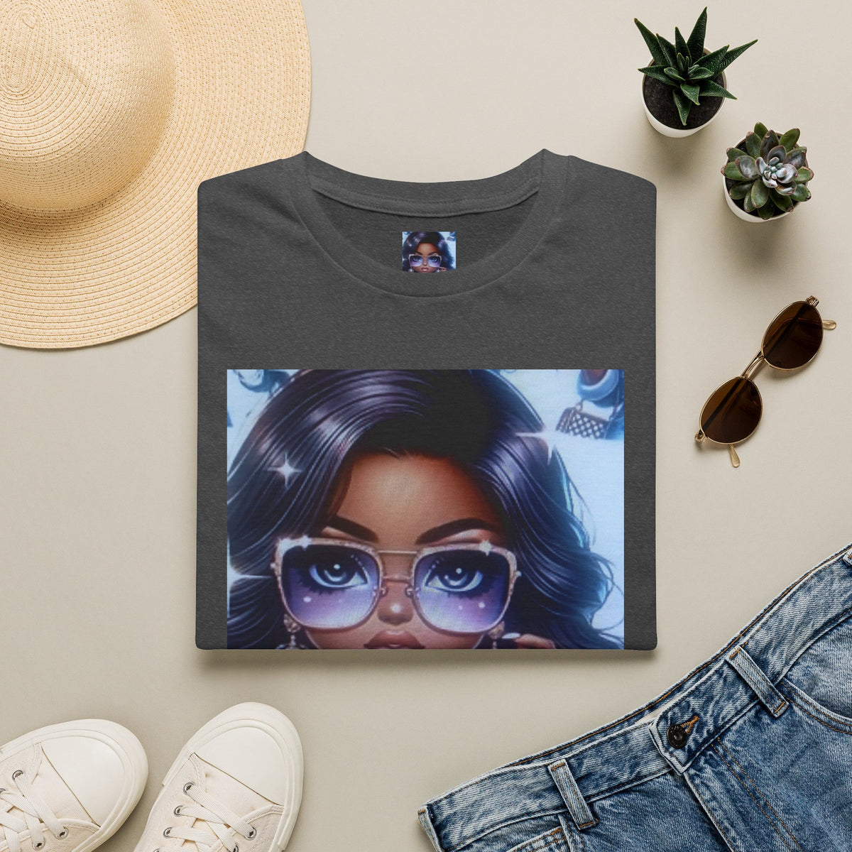 Afro Chic Graphic Tee — Girl with Sunglasses Illustration