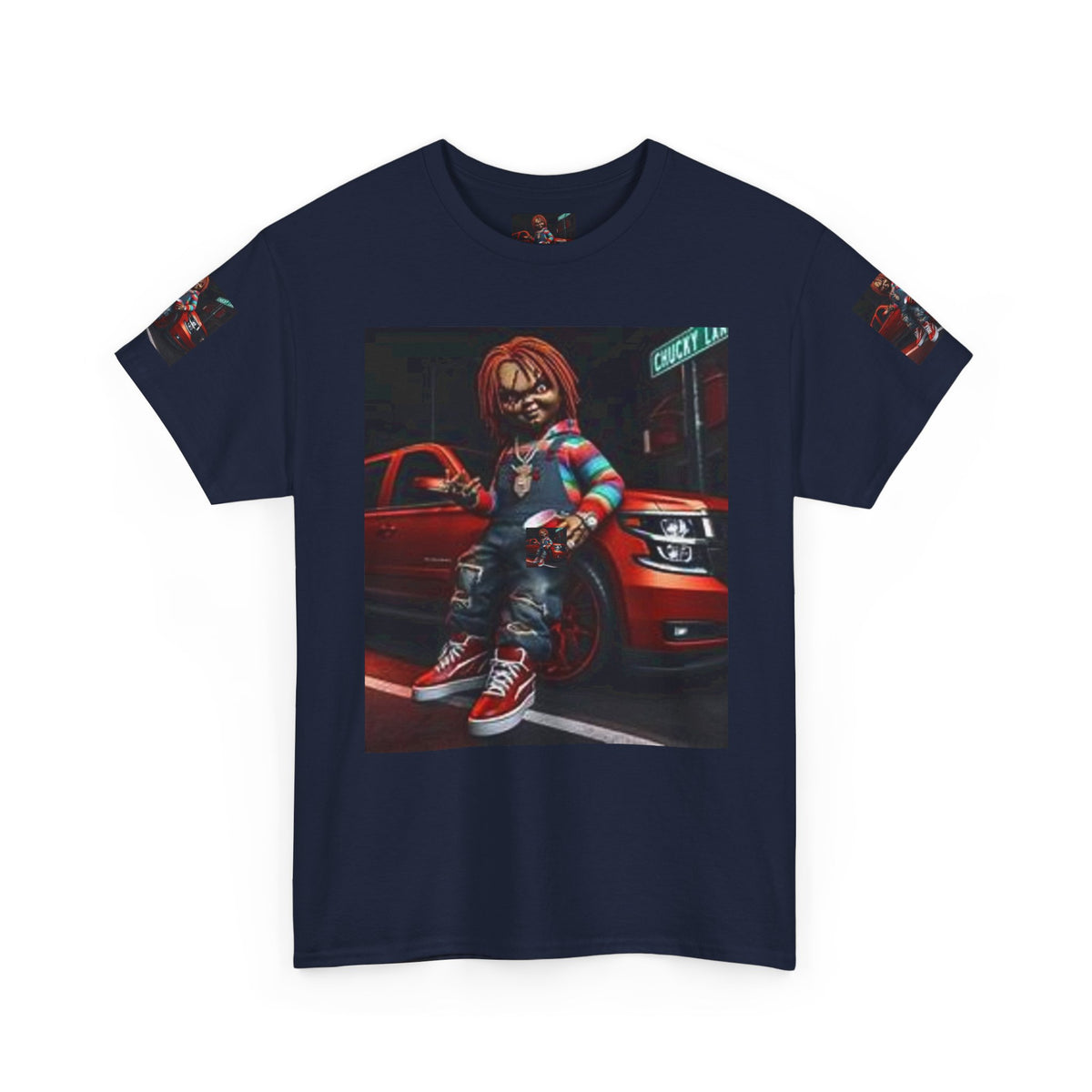Horror Chucky Graphic Tee — Retro Red Car Street-Chill T-Shirt