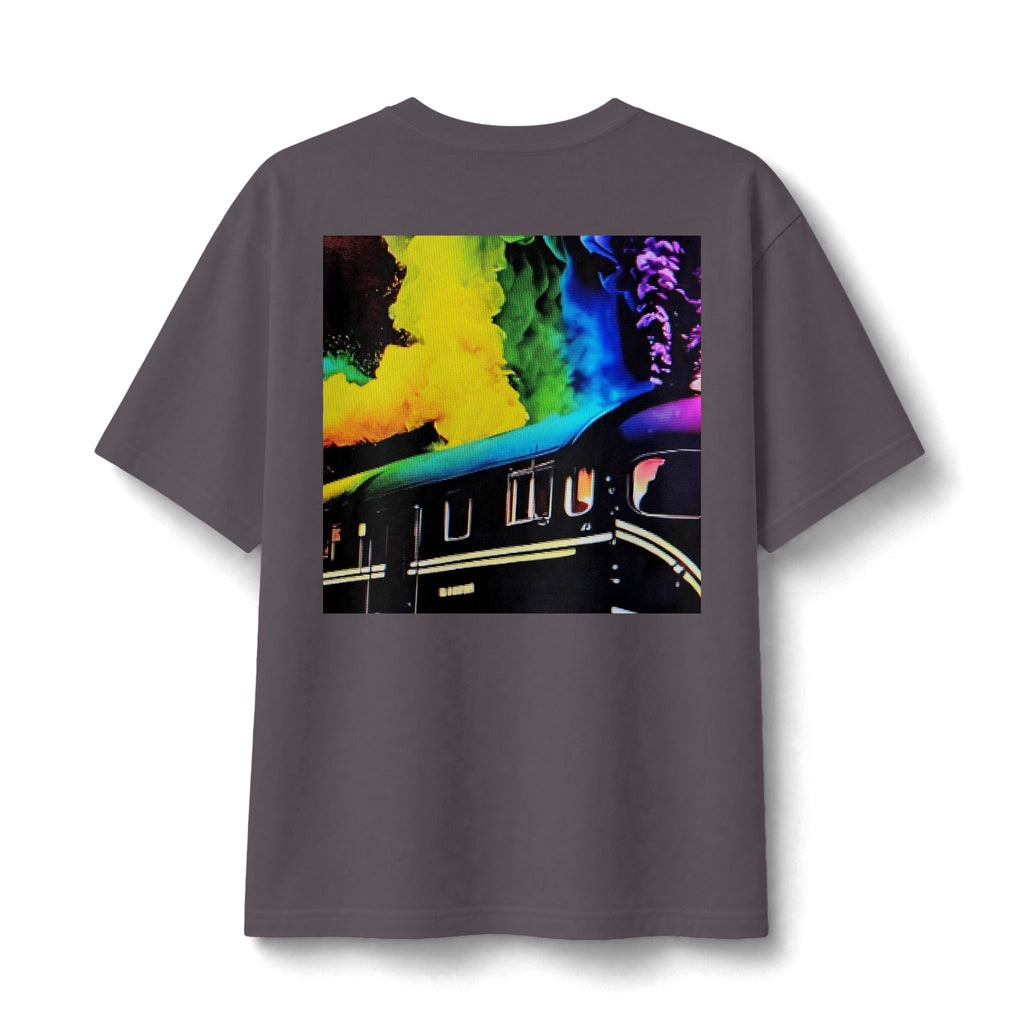 Retro Train Tee — Neon Smoke Vintage Locomotive Graphic Shirt
