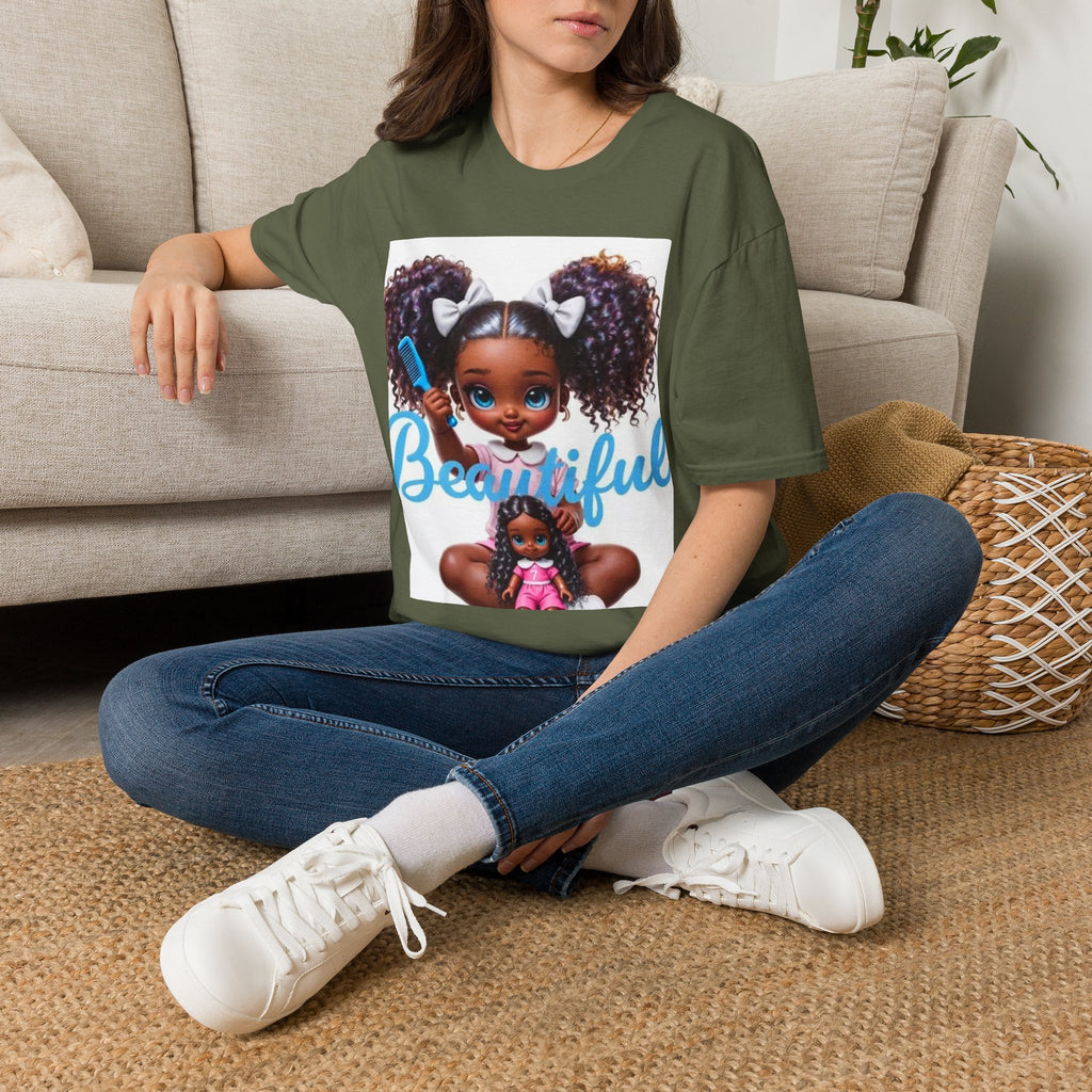 T-Shirt — "Beautiful" Cute Curly-Haired Doll Illustration Tee