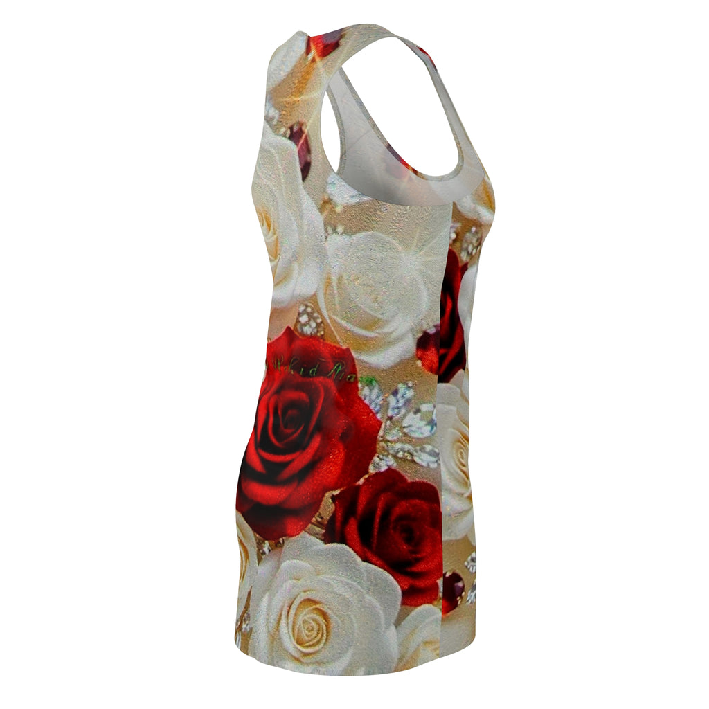 Rose Bouquet Racerback Dress – Red & White Floral All-Over Print