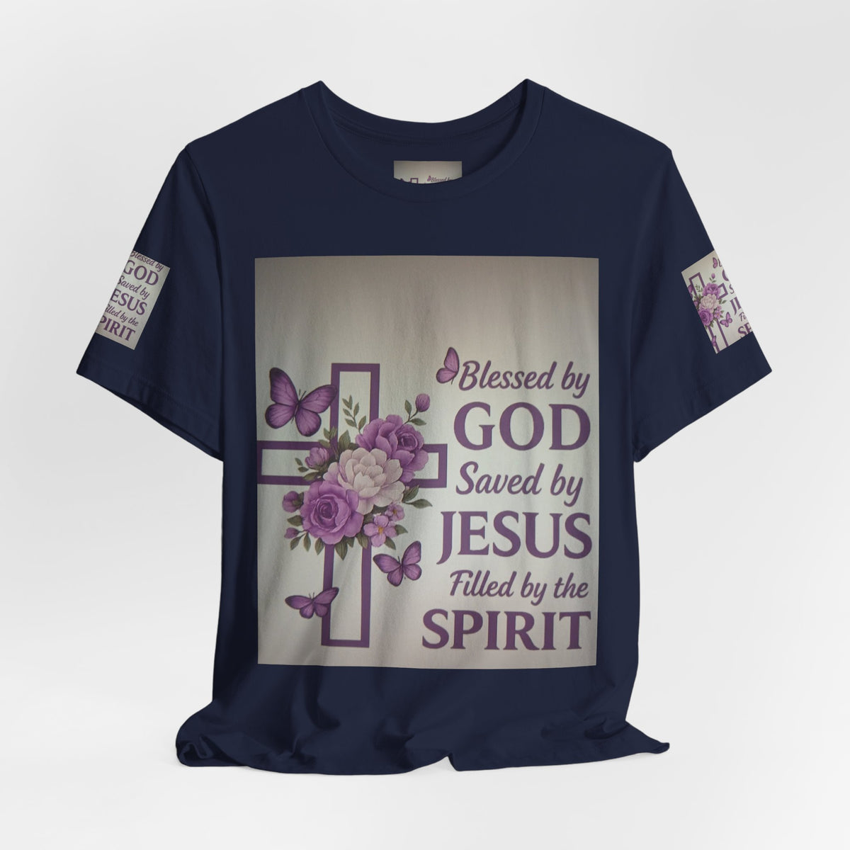 Blessed by God Christian T-Shirt — "Blessed by God, Saved by Jesus, Filled by the Spirit"