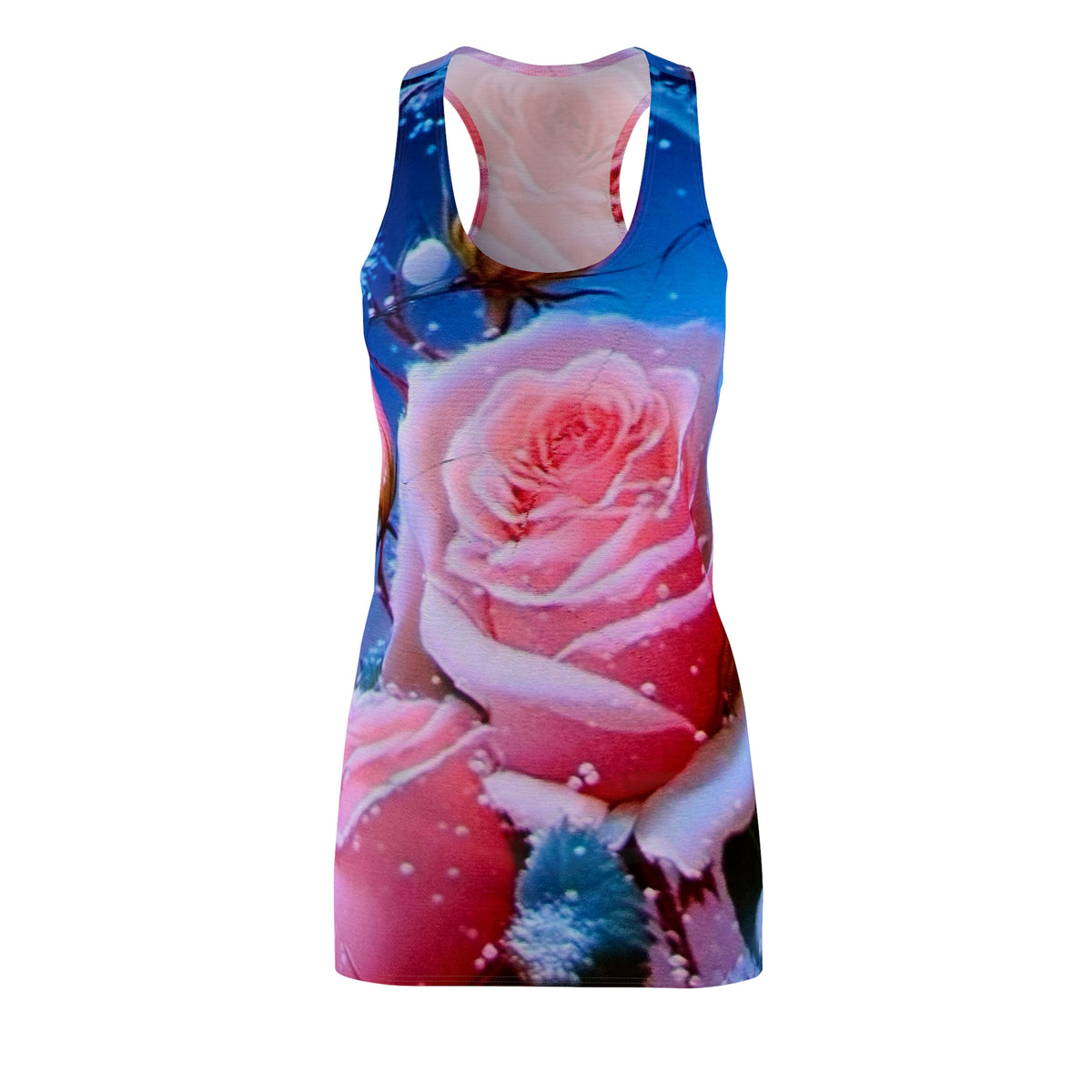 Racerback Dress — Pink Rose All-Over Print Floral Summer Sundress