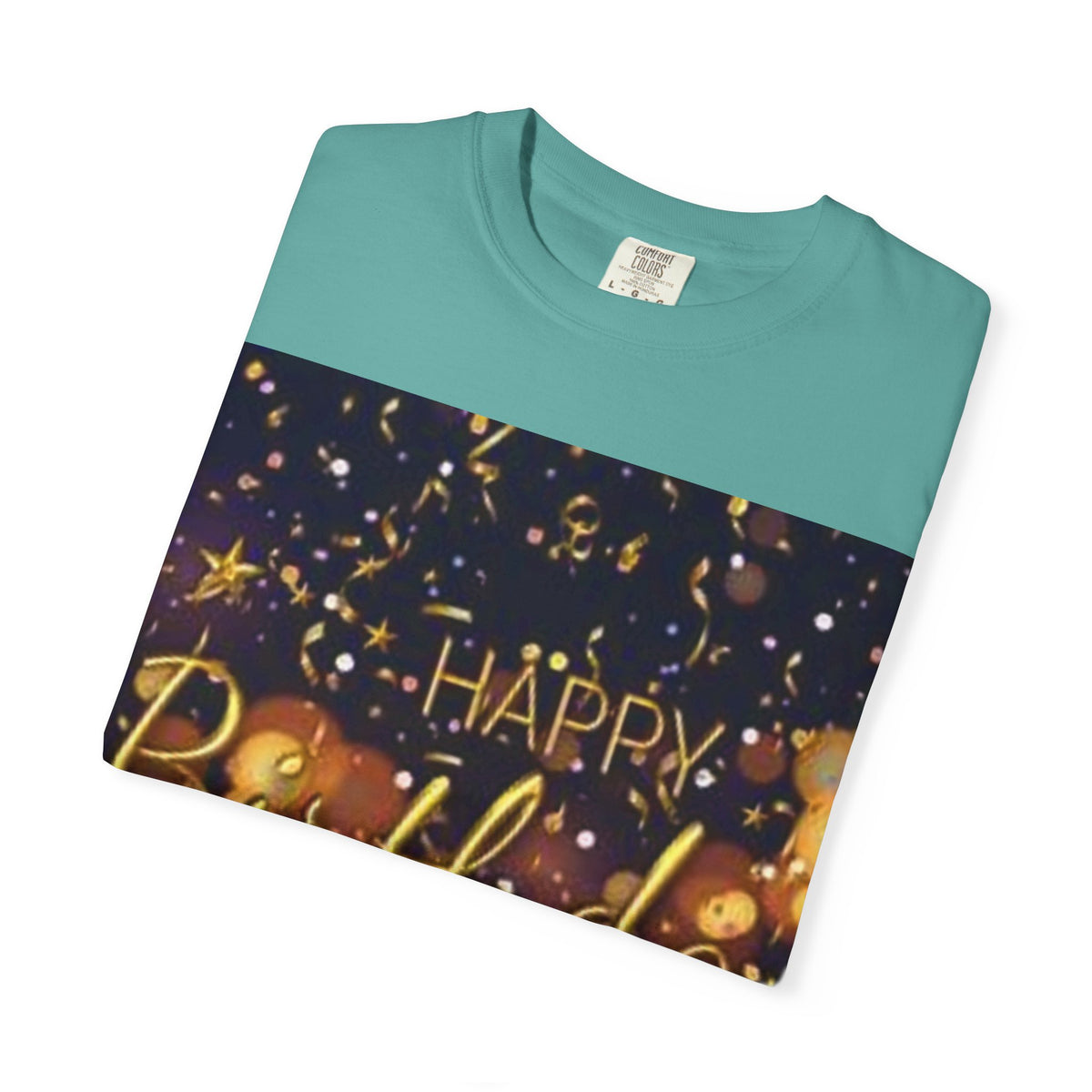 Birthday T-Shirt — Gold Confetti "Happy Birthday" Tee
