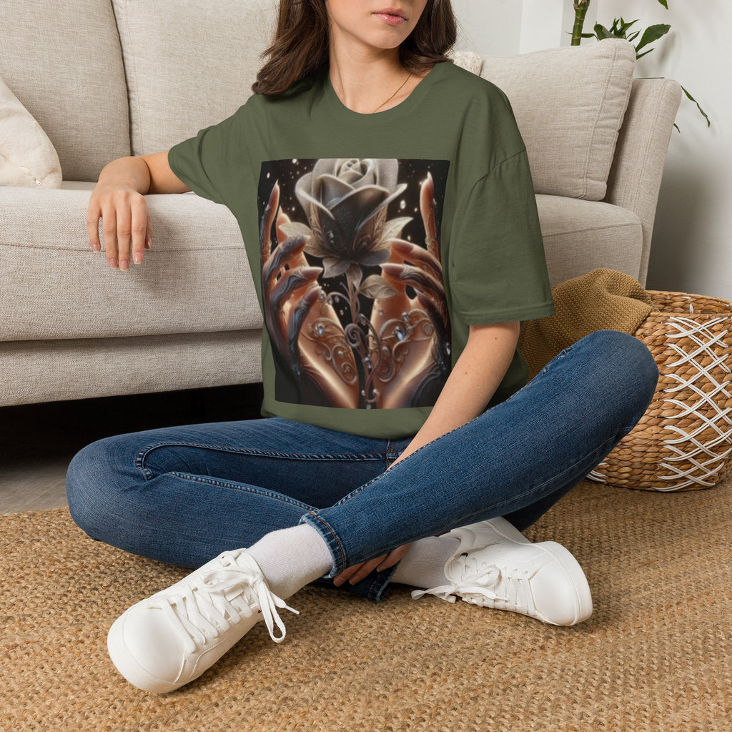 Floral Mystic Rose T‑Shirt — Ethereal Hands & Black Rose Graphic Tee