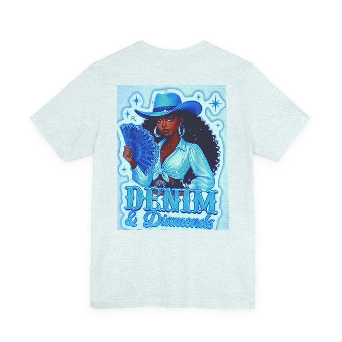 Denim & Diamonds Graphic T‑Shirt — Retro Blue Cowgirl Design