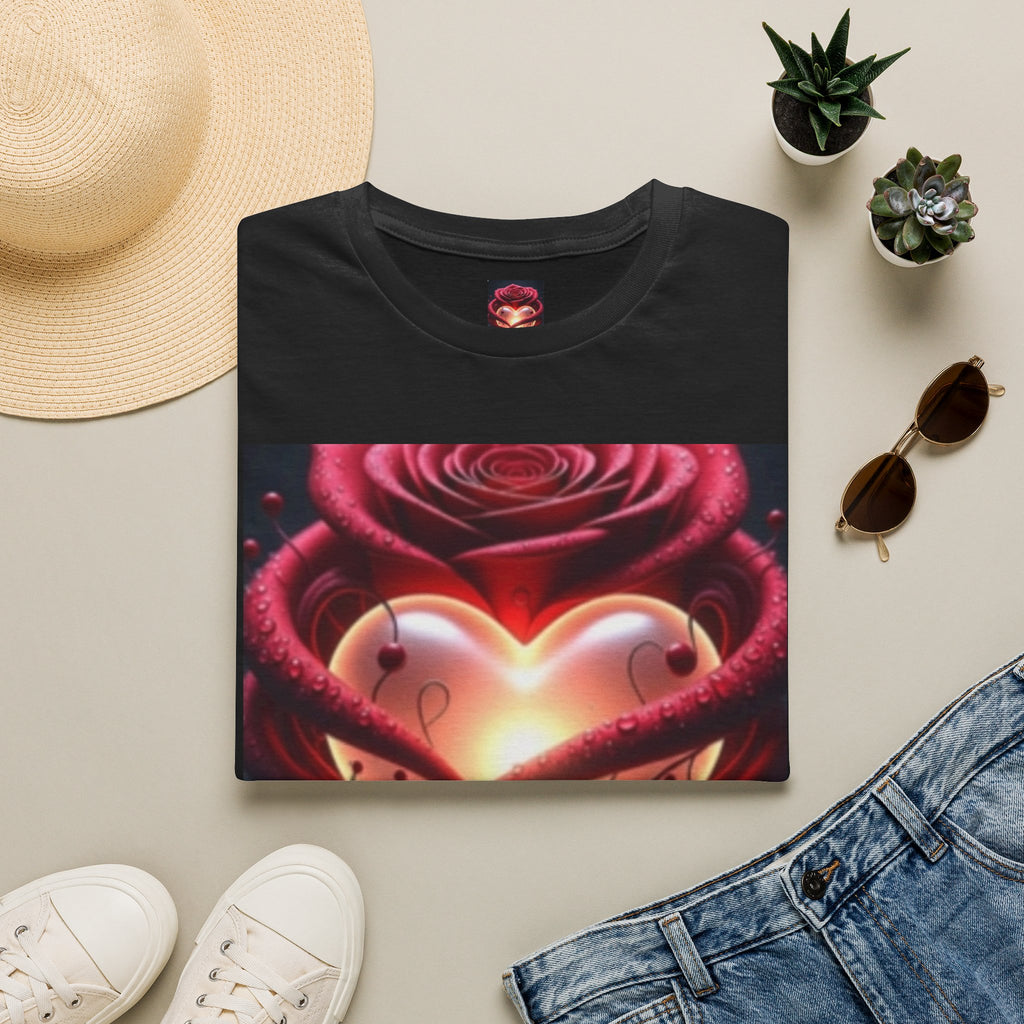 Heart Rose T-Shirt — Glowing Heart & Rose Graphic Tee