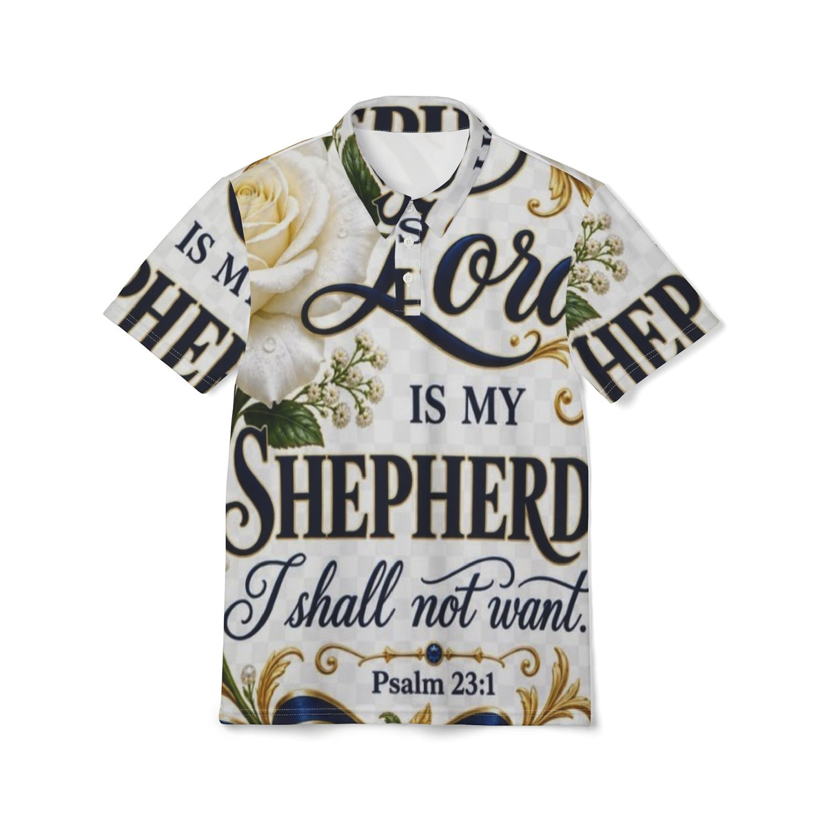 Psalm 23 Polo Shirt — "The Lord Is My Shepherd" All-Over Print Christian Polo