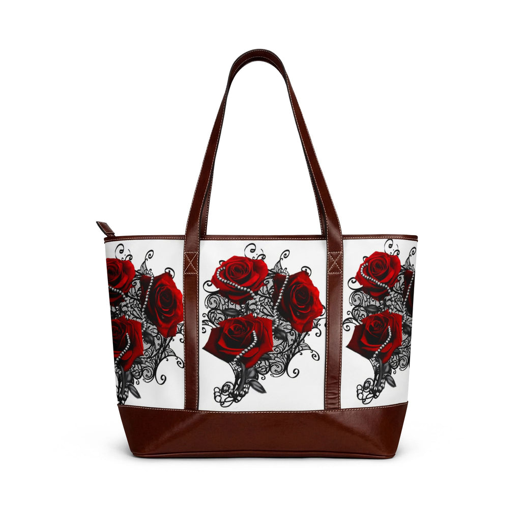 Red Rose Tattoo Tote Handbag — Gothic Floral Shoulder Bag, Romantic Valentine Gift
