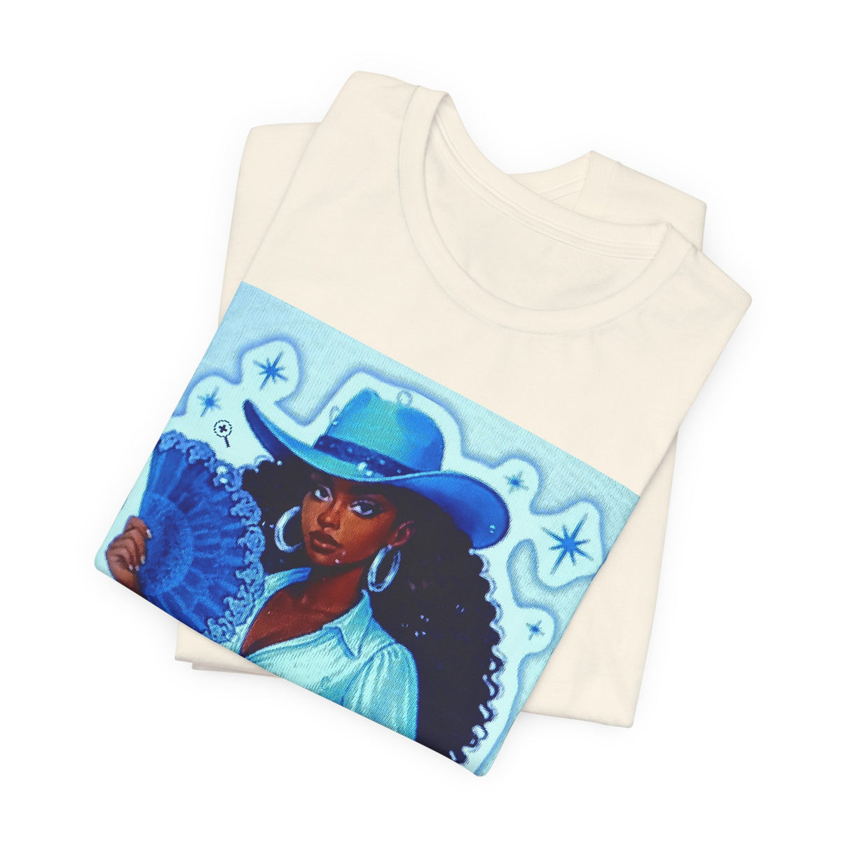 Denim & Diamonds Graphic T‑Shirt — Retro Blue Cowgirl Design