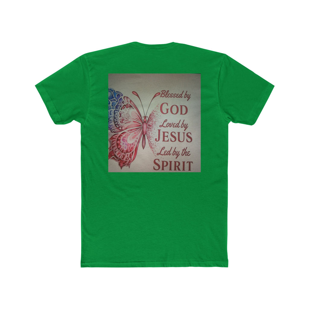 Blessed by God Butterfly Tee — "Blessed by God, Loved by Jesus, Led by the Spirit" Christian T-Shirt