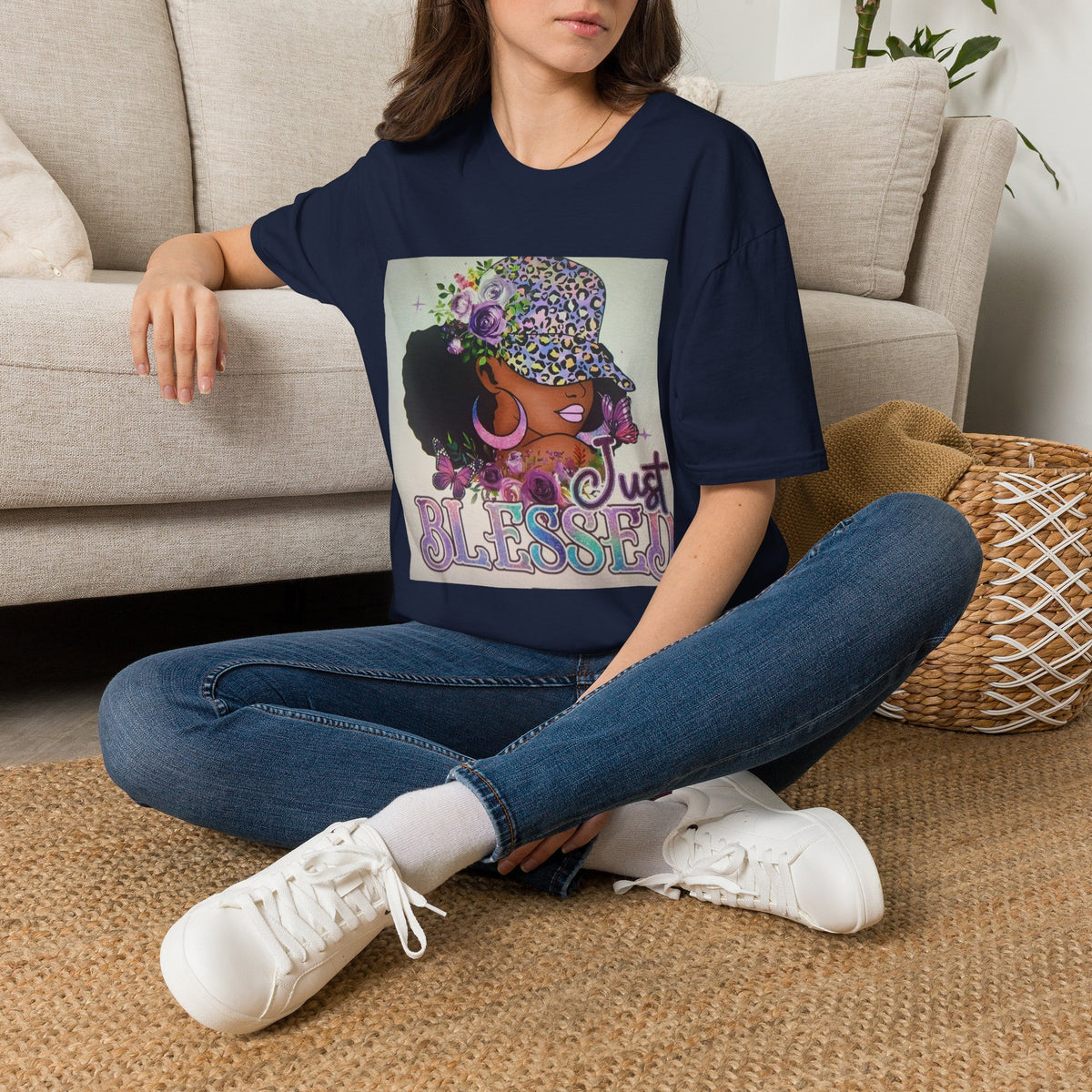Just Blessed Afro Floral Tee