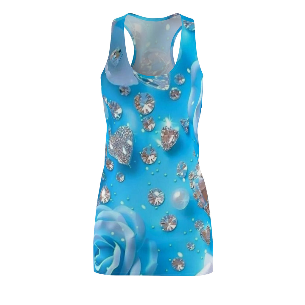 Blue Diamond Rose Racerback Dress — Rhinestone & Pearl All-Over Print