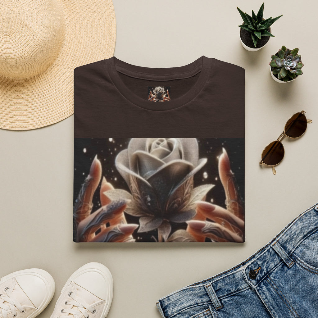 Floral Mystic Rose T‑Shirt — Ethereal Hands & Black Rose Graphic Tee