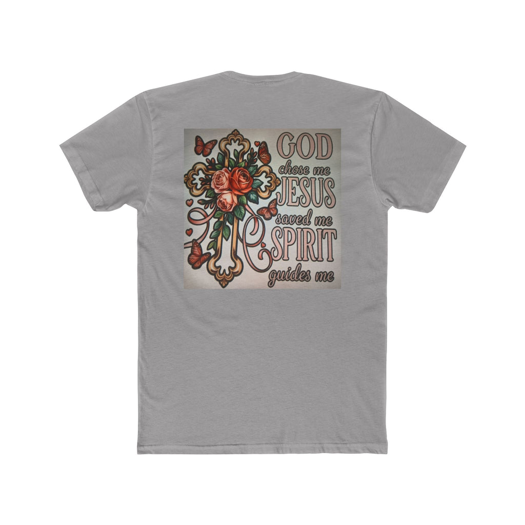 Christian Cross T-Shirt — "God Chose Me, Jesus Saved Me, Spirit Guides Me" Faith Tee