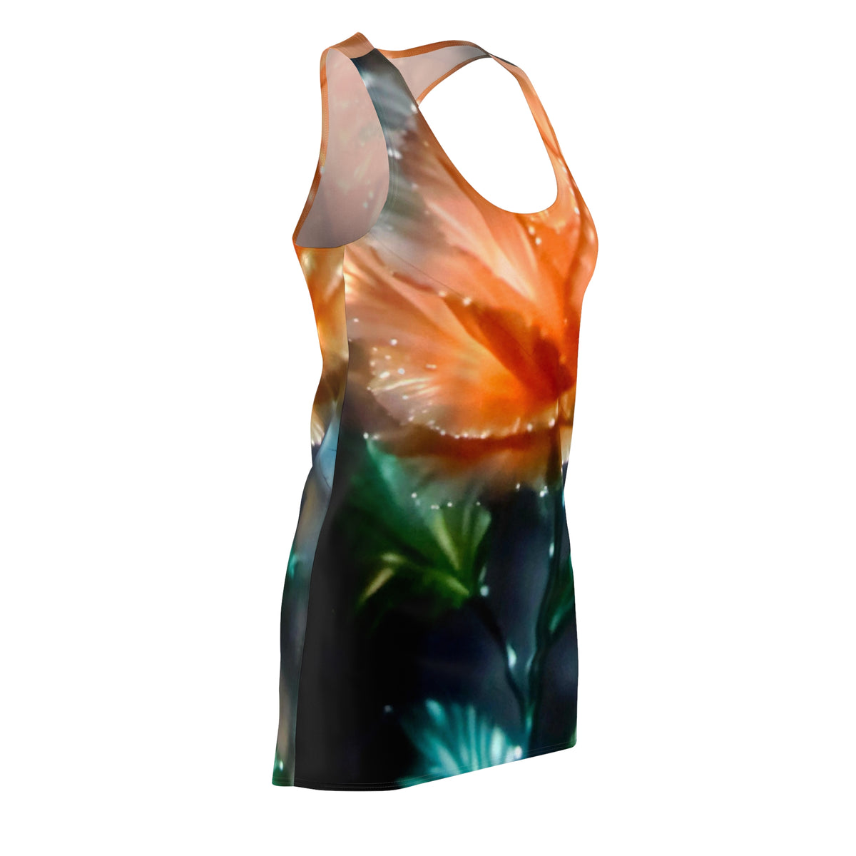 Floral Racerback Dress — Vibrant Orange Rose All-Over Print