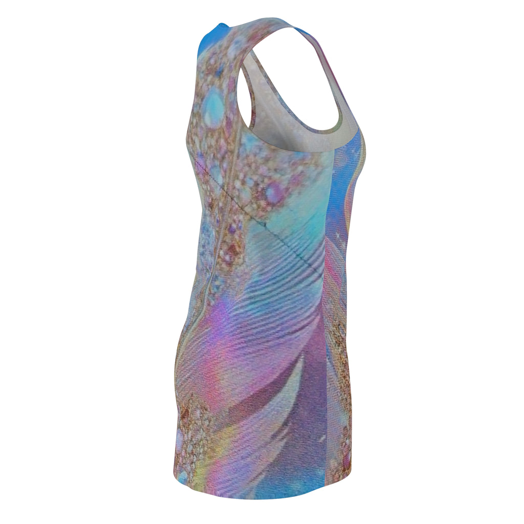 Feather Dreams Racerback Dress — Iridescent Pastel Feather Print AOP