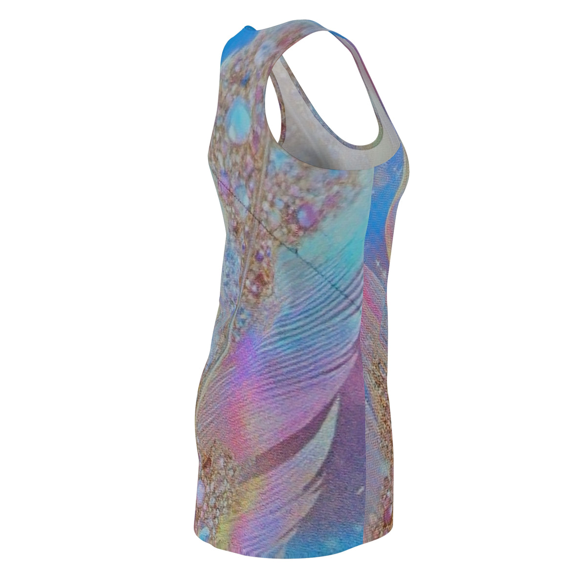 Feather Dreams Racerback Dress — Iridescent Pastel Feather Print AOP