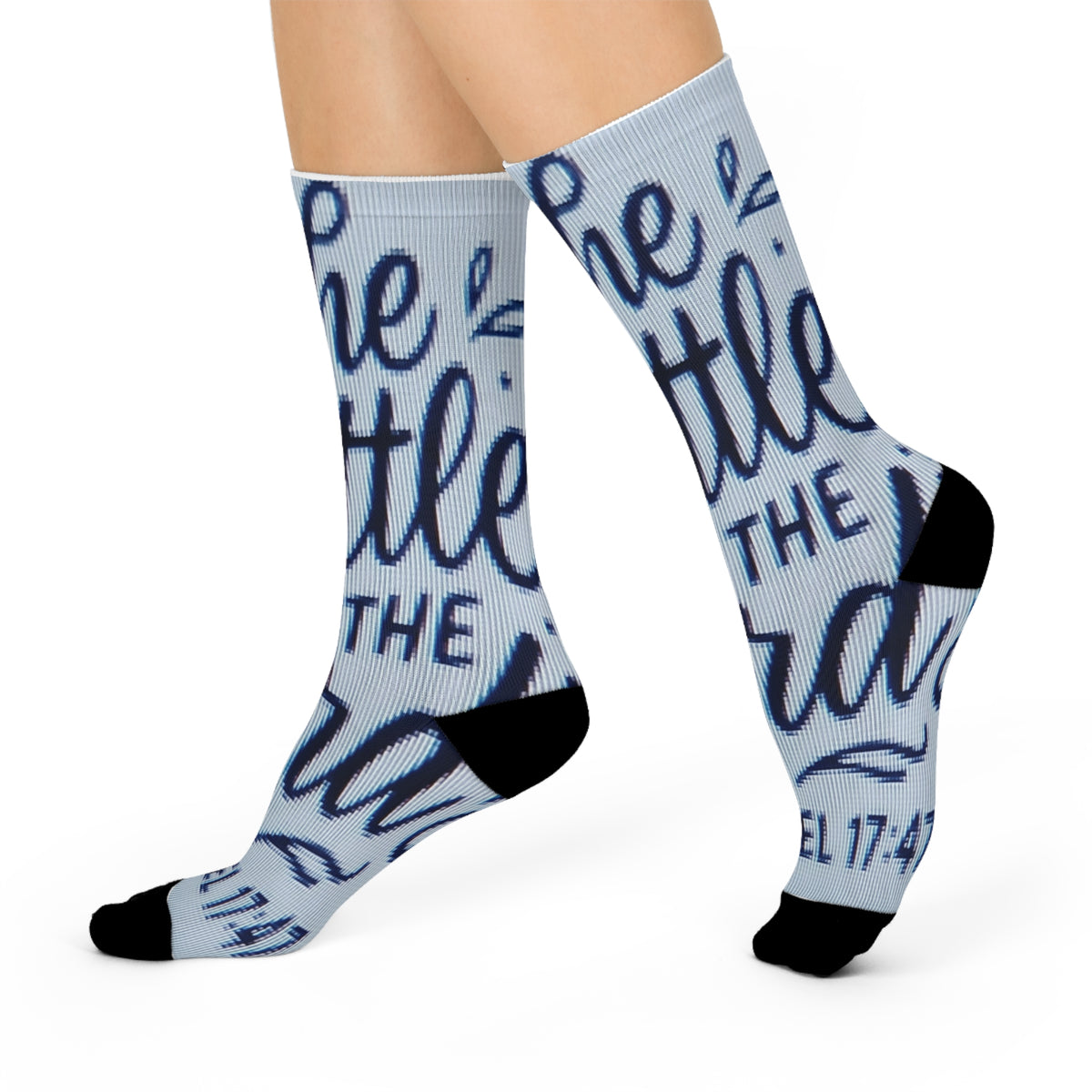 Cushioned Crew Socks — "The Battle Is The Lord's" Scripture Socks (1 Samuel 17:47)