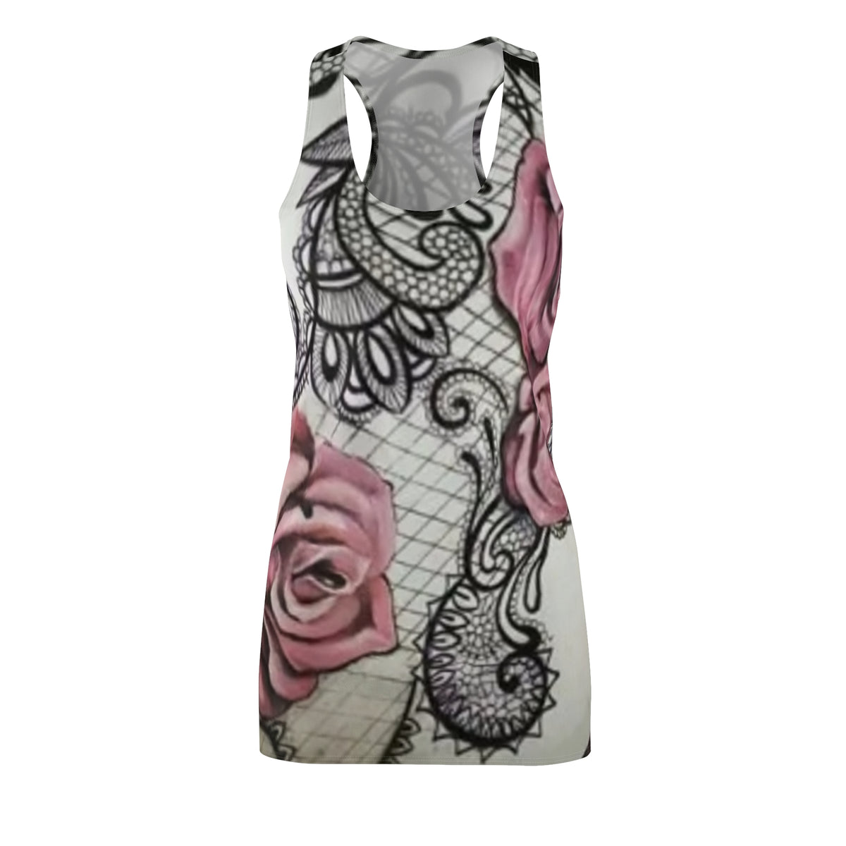 Racerback Dress — Pink Rose Lace Tattoo All-Over Print