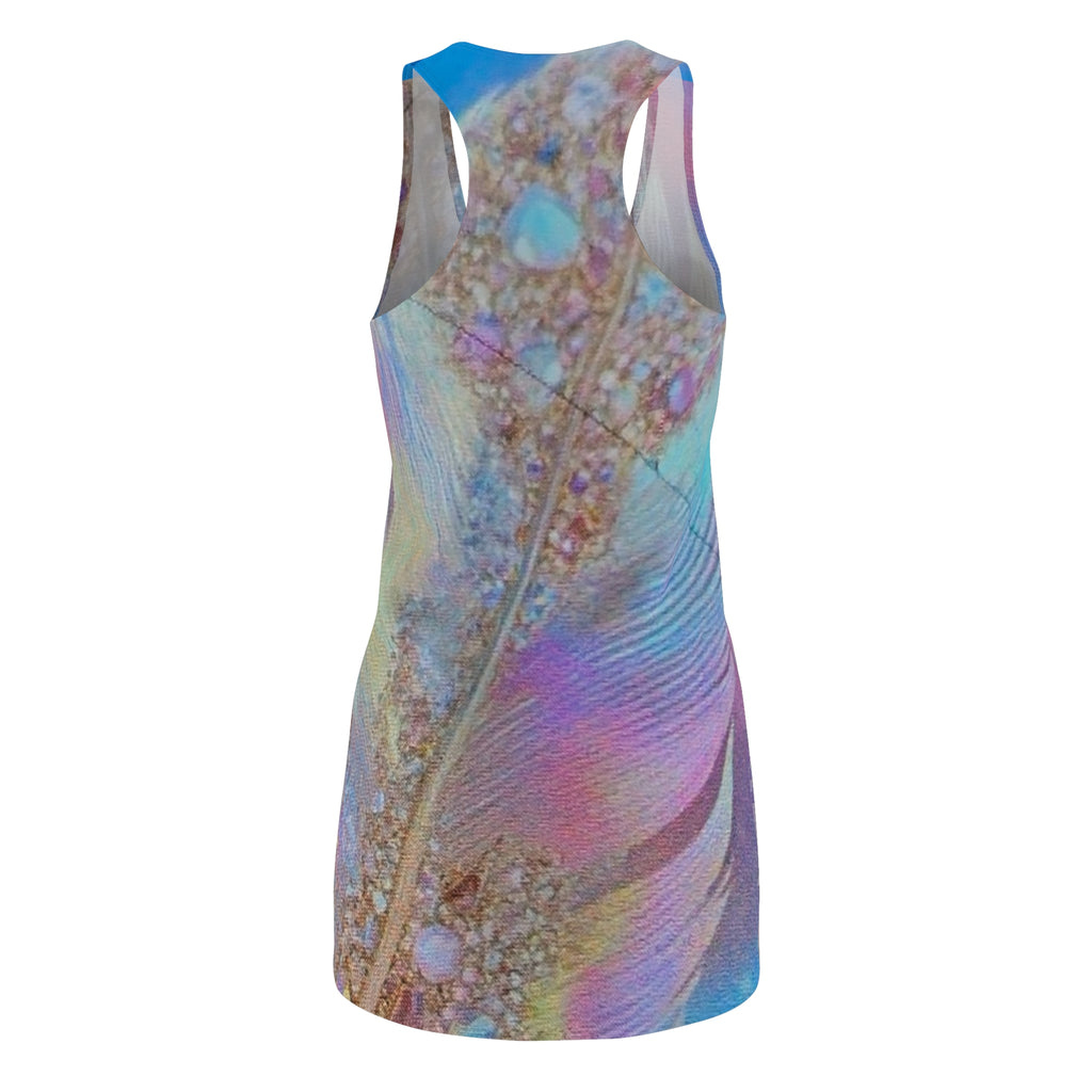 Feather Dreams Racerback Dress — Iridescent Pastel Feather Print AOP