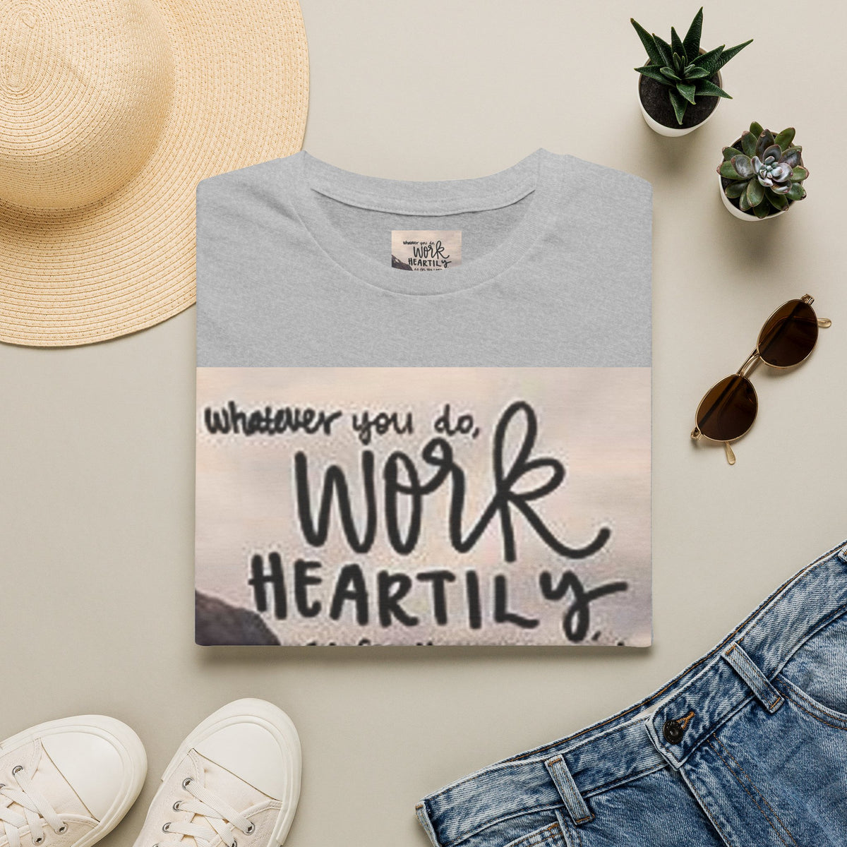 Work Heartily T-Shirt — Inspirational Christian Verse Tee (Colossians 3:23)