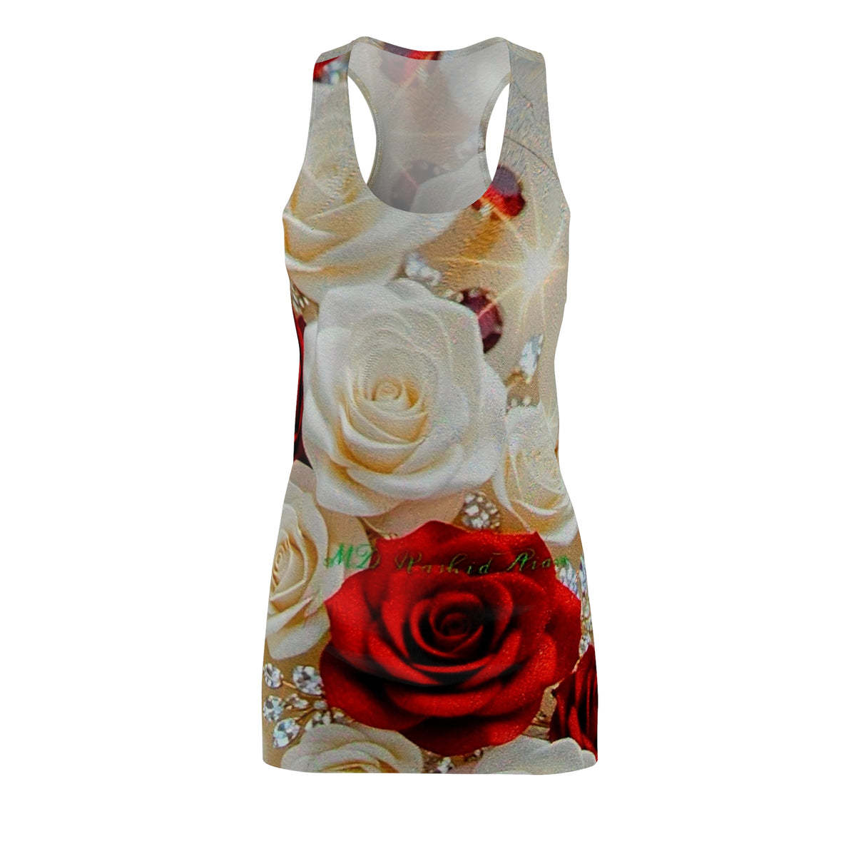 Rose Bouquet Racerback Dress – Red & White Floral All-Over Print