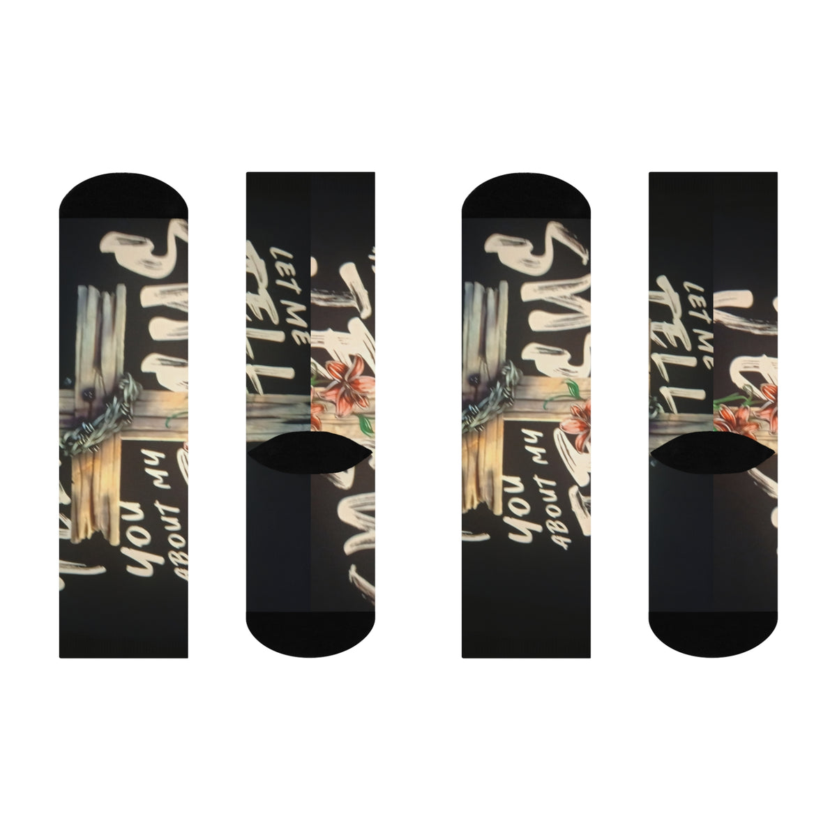 Cushioned Crew Socks — 'Let Me Tell You About My Jesus' Cross Inspirational Christian Socks