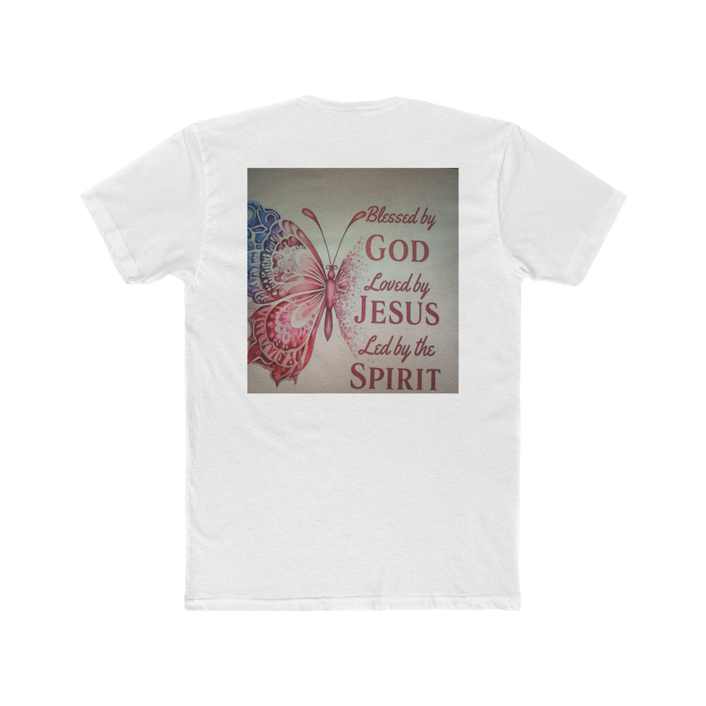 Blessed by God Butterfly Tee — "Blessed by God, Loved by Jesus, Led by the Spirit" Christian T-Shirt