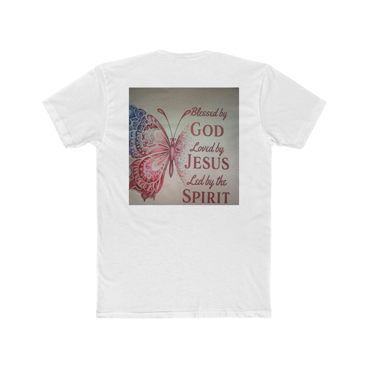Blessed by God Butterfly Tee — "Blessed by God, Loved by Jesus, Led by the Spirit" Christian T-Shirt