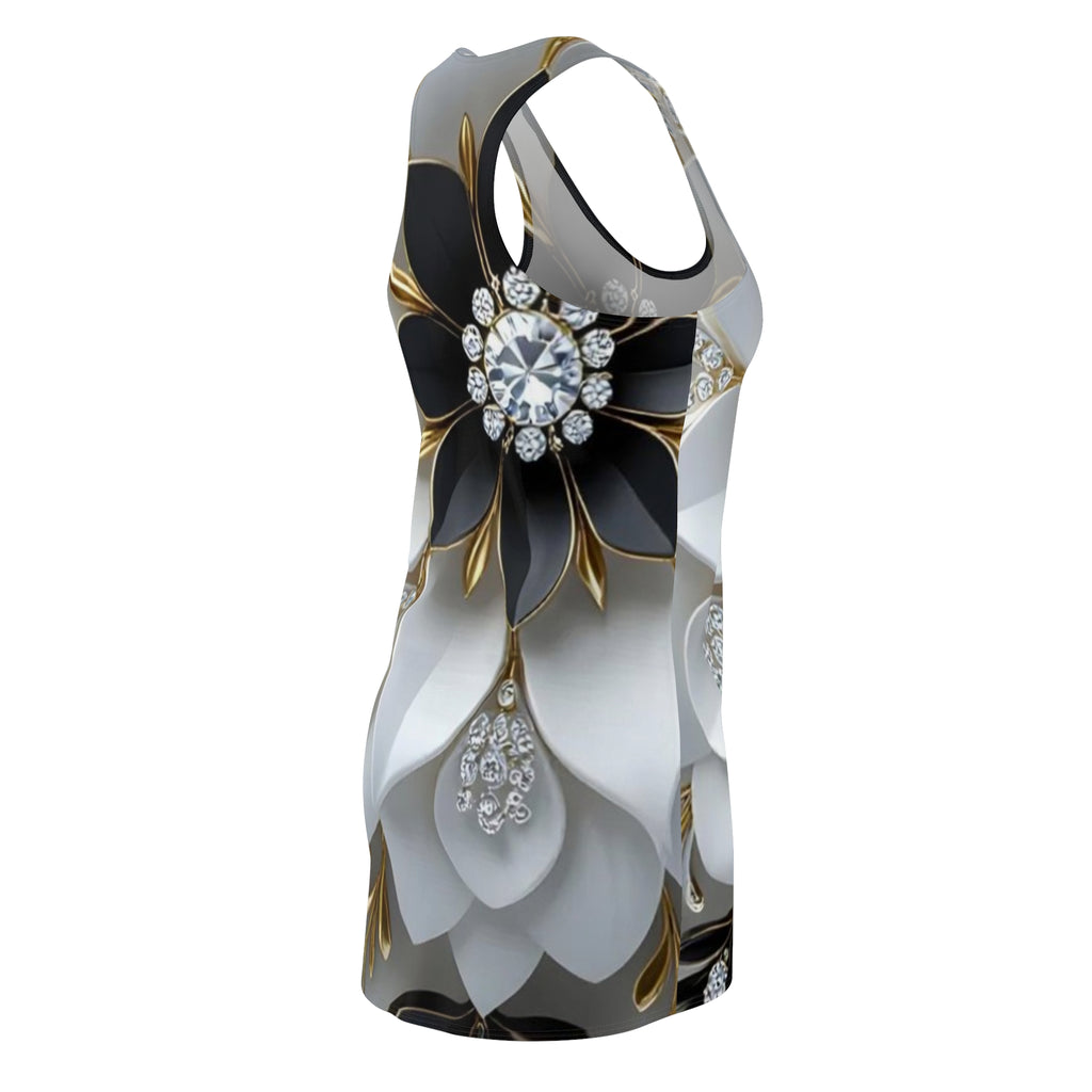 Floral Jewel Racerback Dress — Black, White & Gold Luxe Print