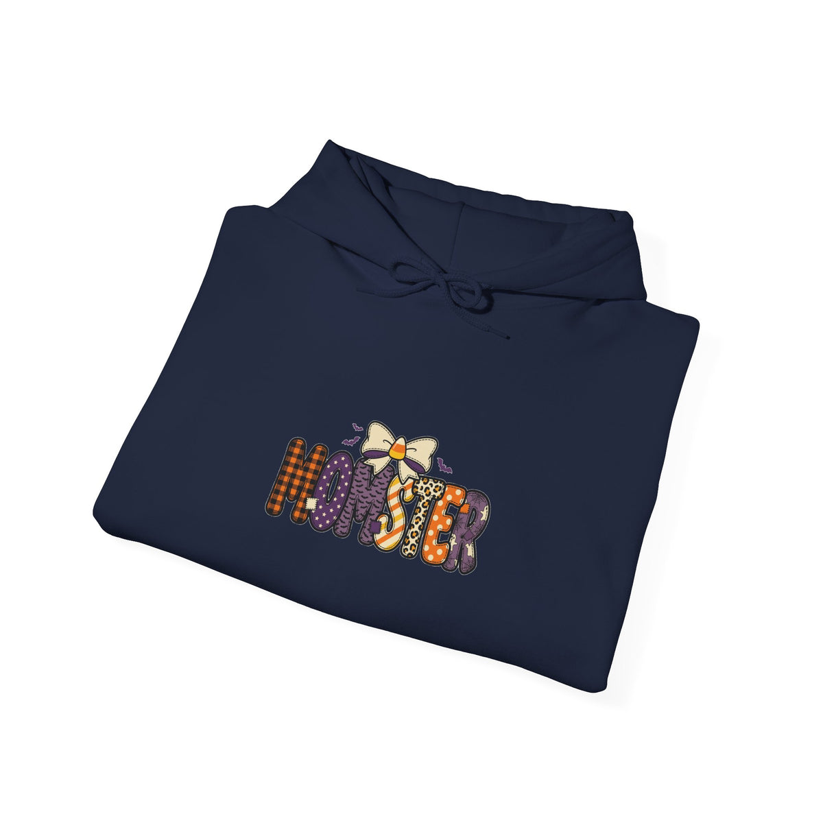 Momster Halloween Mom Hoodie | spooky lettering, bats, purple orange