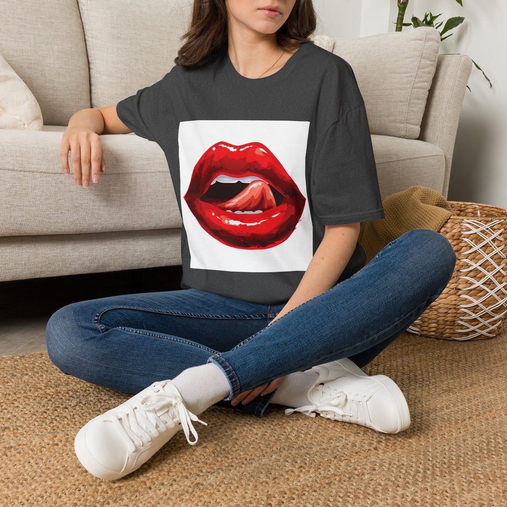 Graphic Tee — Glossy Red Lips Tongue-Out Design