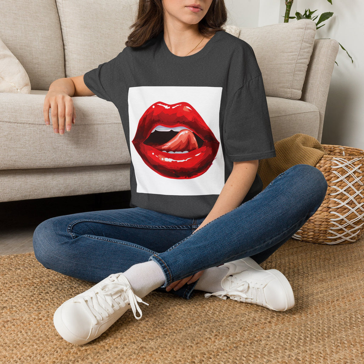 Graphic Tee — Glossy Red Lips Tongue-Out Design