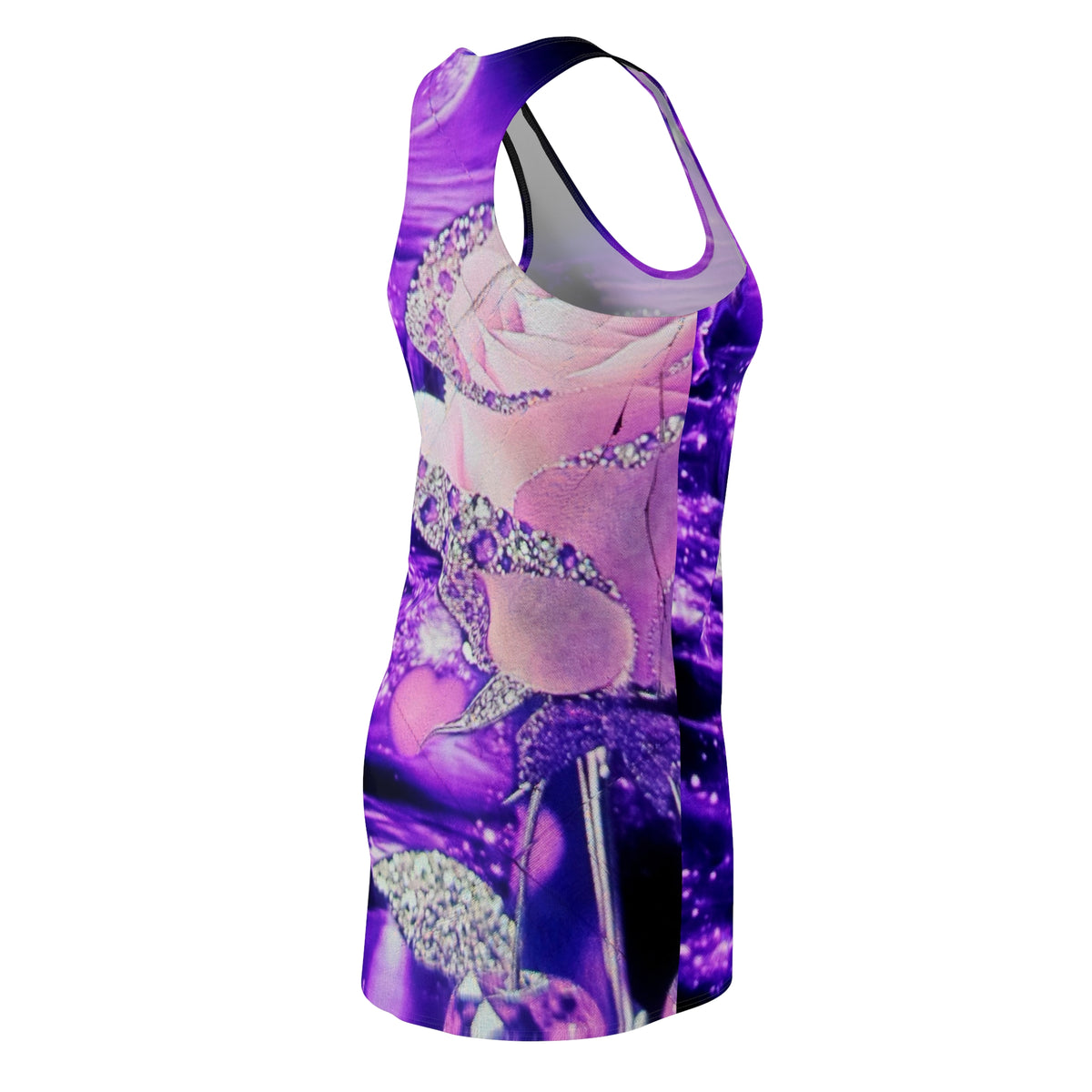 Racerback Dress - Sparkling Pink Rose on Purple Glam AOP