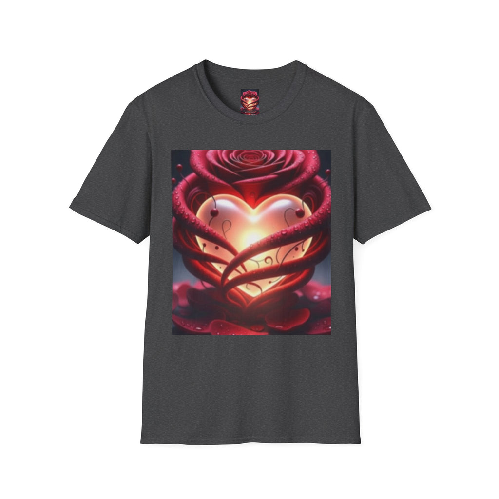 Heart Rose T-Shirt — Glowing Heart & Rose Graphic Tee