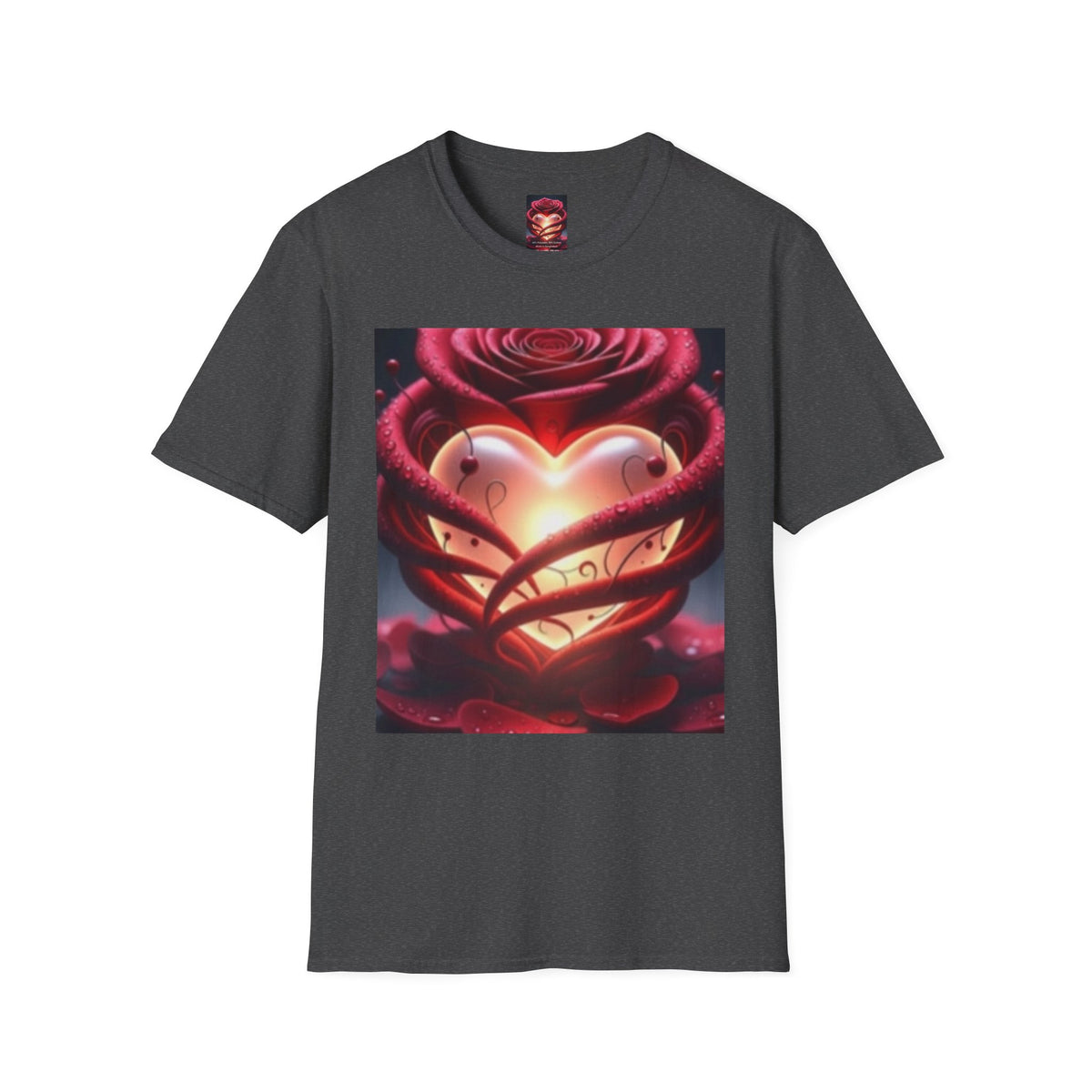 Heart Rose T-Shirt — Glowing Heart & Rose Graphic Tee