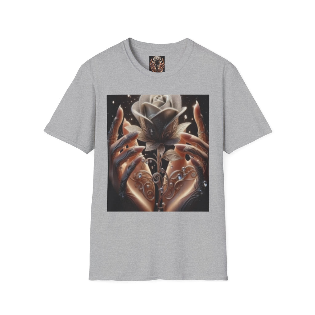 Floral Mystic Rose T‑Shirt — Ethereal Hands & Black Rose Graphic Tee