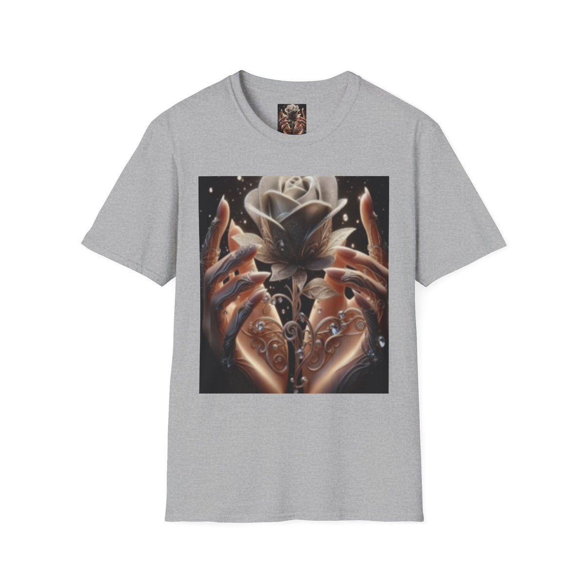 Floral Mystic Rose T‑Shirt — Ethereal Hands & Black Rose Graphic Tee
