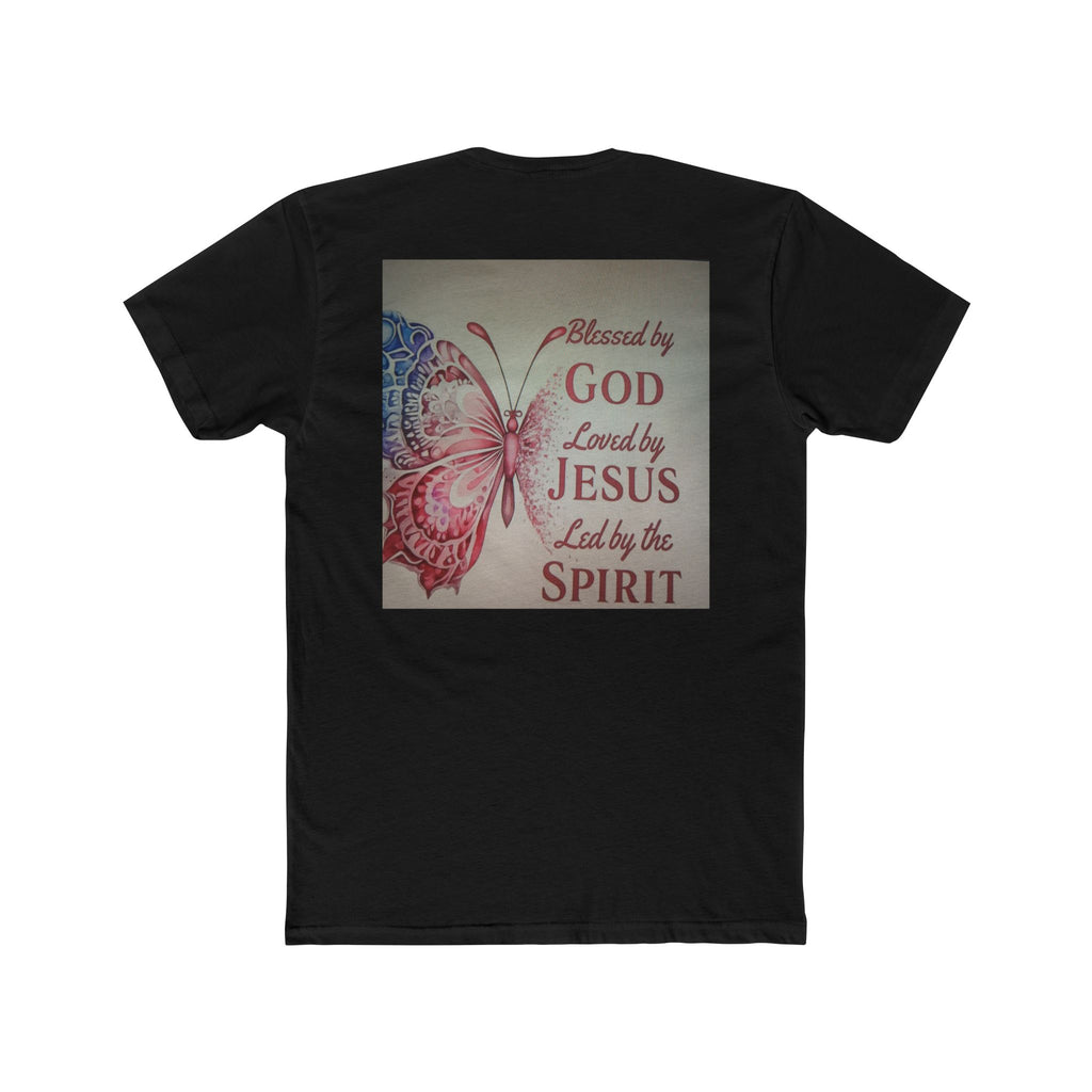 Blessed by God Butterfly Tee — "Blessed by God, Loved by Jesus, Led by the Spirit" Christian T-Shirt