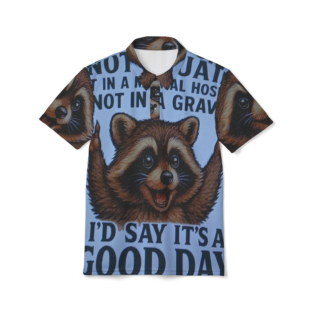 Raccoon Vintage Poster Polo — "I'd Say It's a Good Day" All-Over Print