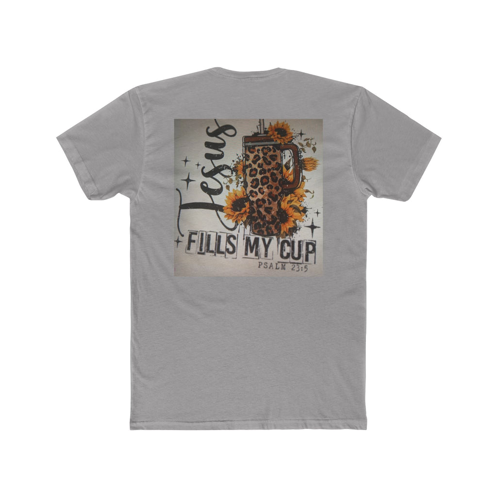 Christian Leopard Mug Graphic Tee — "Jesus Fills My Cup" Sunflower T-Shirt