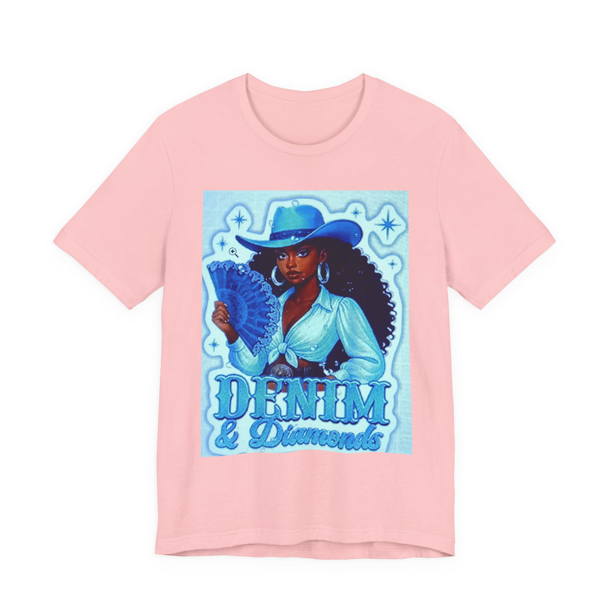 Denim & Diamonds Graphic T‑Shirt — Retro Blue Cowgirl Design