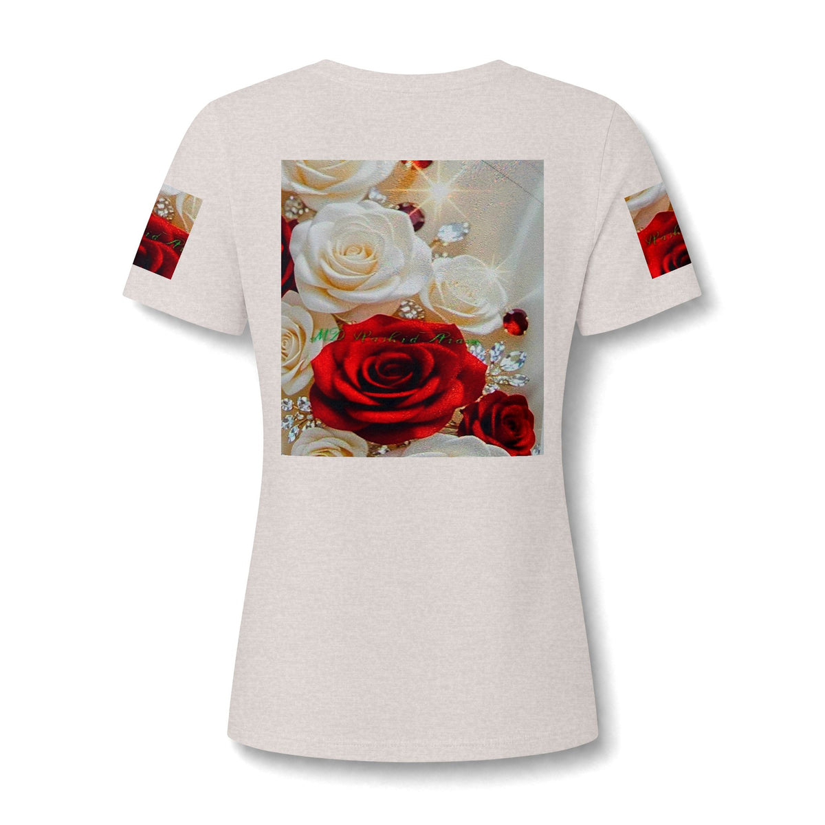 Women's V-Neck Tee — Red & White Rose Bouquet Graphic